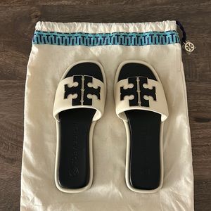 Tory Burch Double T Sport Slides. Size 6 (fits TTS). Comes w/ dust bag.